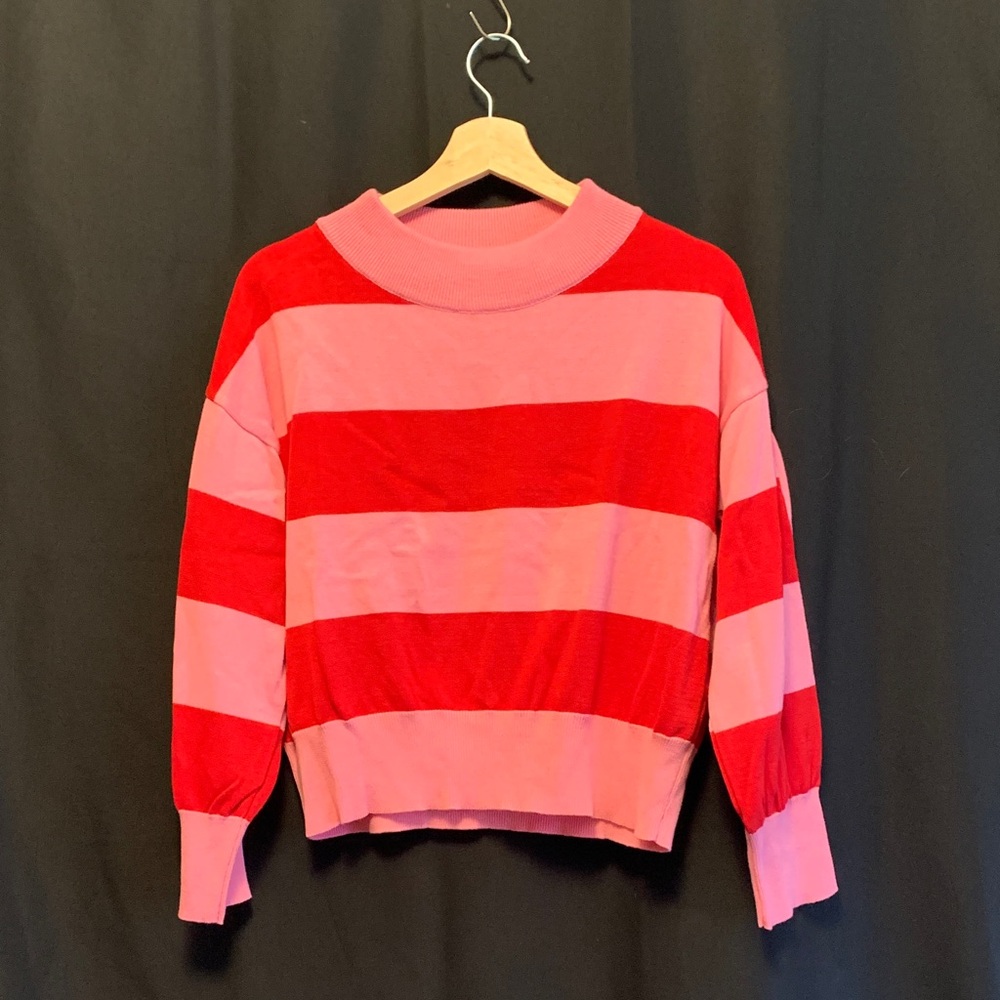 Striped Red and Pink Women's Crew Neck Sweater NWT